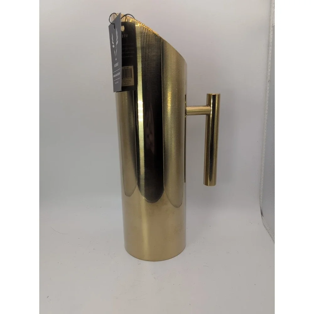 Viski Gold Modern Chic Drink Caraf  Stainless Steel 26 Oz Pitcher w Handle NEW